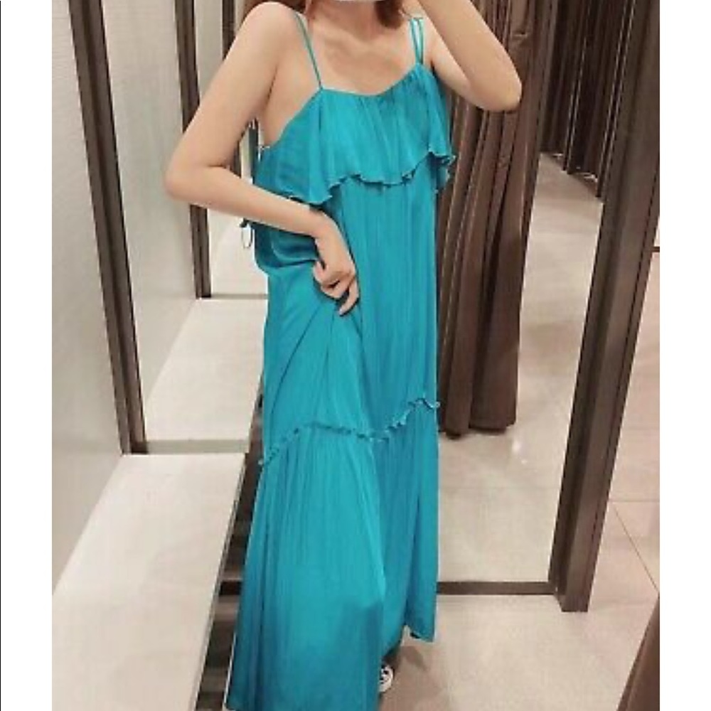 NWT Zara Turquoise Ruffled Dress - Picture 5 of 13